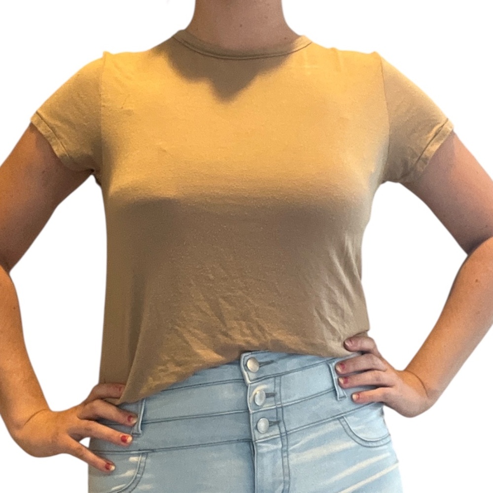 American Eagle Soft & Sexy Brown/Tan Basics Crew Neck T-Shirt | Size Small